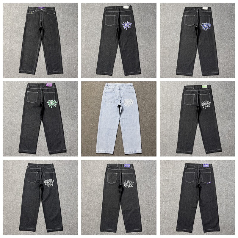 Adwysd Gray Label Sun Roll Jeans Loose Street High Street Fashion Brand Straight Leg Jeans American Long Pants for Men