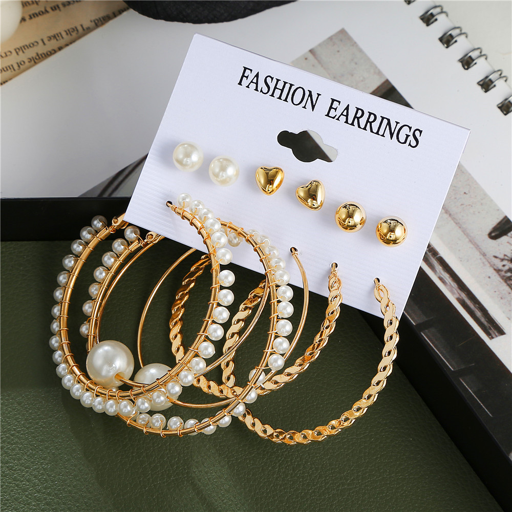 Europe and America Cross Border New Pearl Earrings Earrings Set Geometric Simple DIY Jewelry Love Heart Stud Earrings Set for Womenpicture5