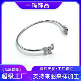 跨境新品创意简约可爱小脚丫手掌开口手镯  百搭镶钻个性钛钢饰品