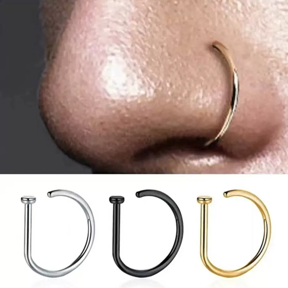 316不锈钢D型鼻环 0.8*8mm 欧美风穿刺鼻饰 个性耳鼻饰品工厂直销
