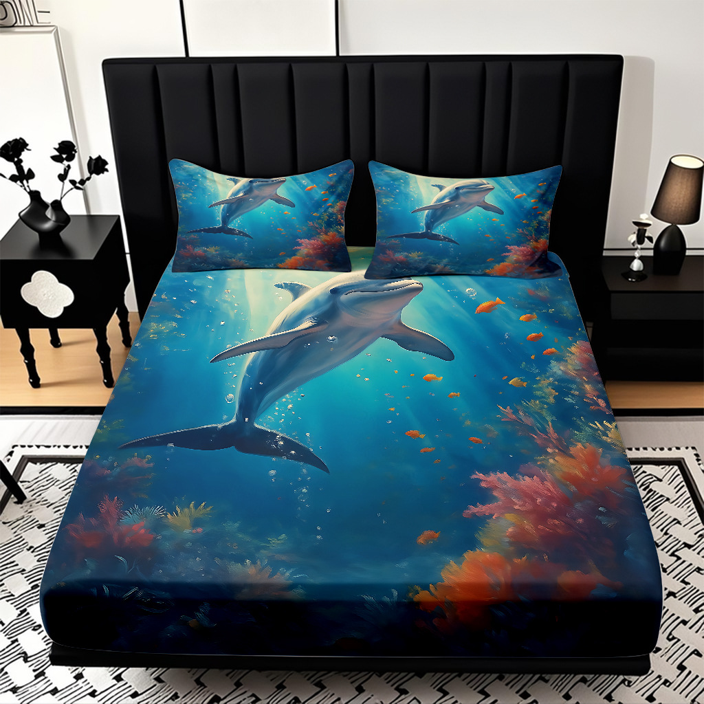 TEMU / JIT Mattress Kits Una variedad de animales submarinos impresión digital HD ropa de cama puede ser diseñada