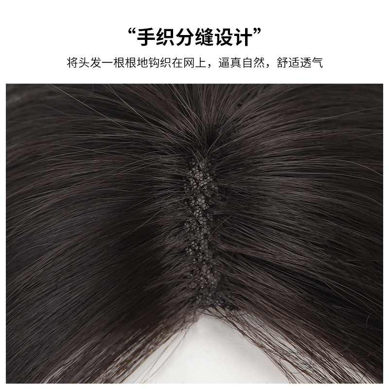 白髪をカバーするふわふわ高頭蓋ヘアピース、軽くて通気性の良い四つ葉のクローバー手織り分け目ヘアピース|undefined