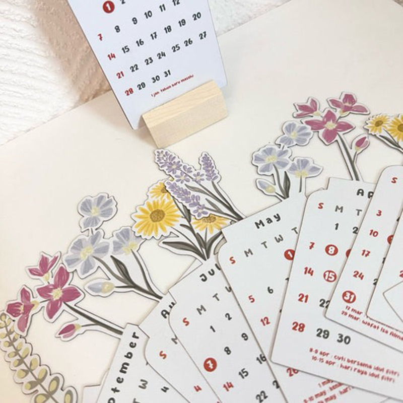 Calendario de Escritorio con Flores de Papel Estucado Decorativo para el Hogar y Oficina