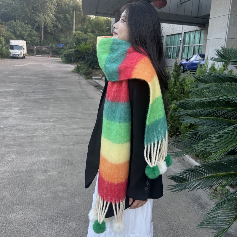 Tonglu gewebtes Schlingengarn, Mohairknäuel, Regenbogenschal, süßes Mädchenherz, dicker und warmer langer Schal_voghion.com