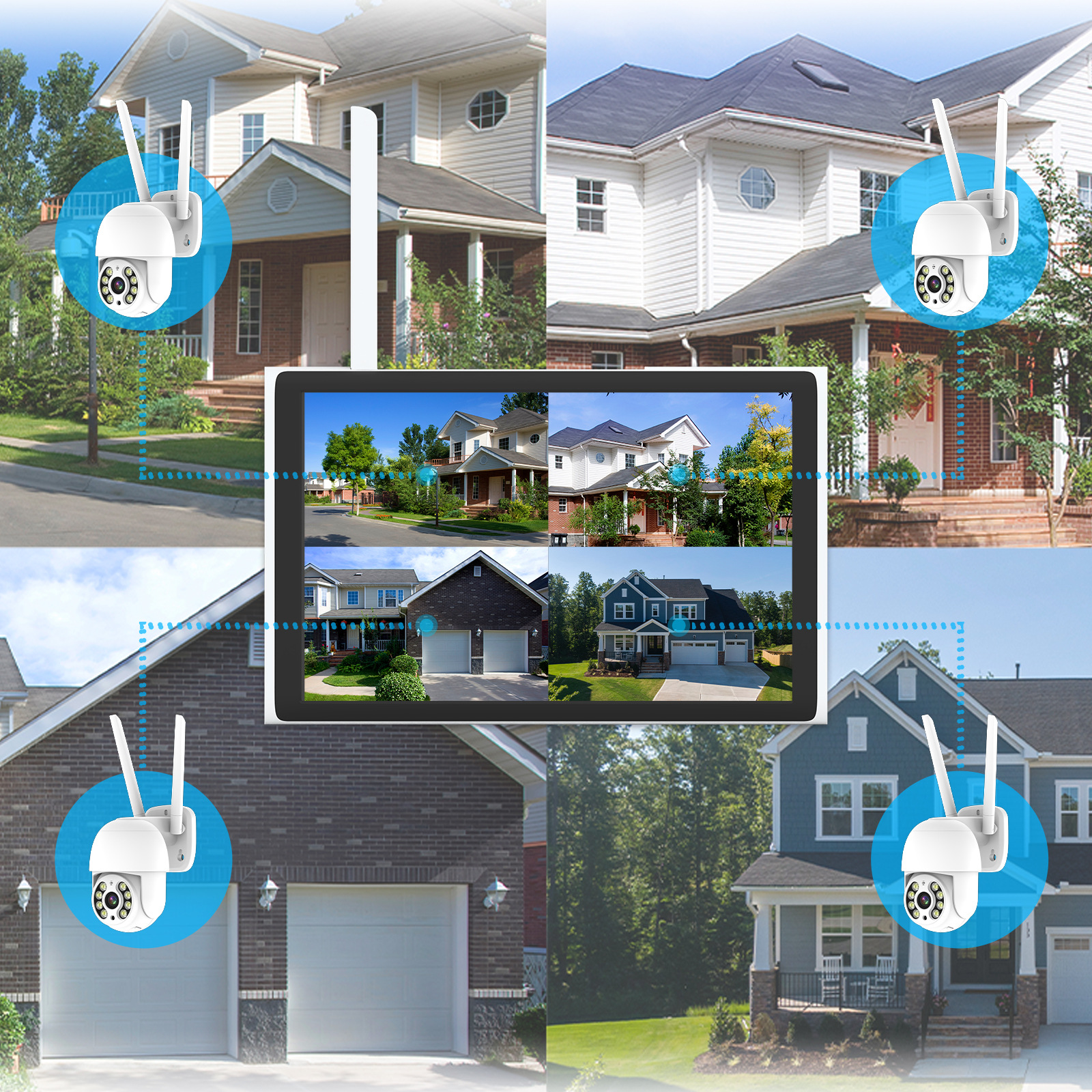 Tris Home 10 pulgadas 4-Way NVR bola máquina de monitoreo traje de visión nocturna de doble luz movimiento detección graffiti monitoreo inalámbrico