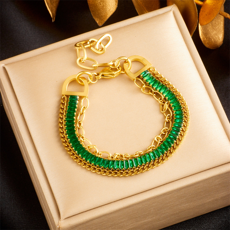 Holiday, Daily Occasion Elegant Lady Geometric Titanium Steel Diamond Bracelets In Bulk