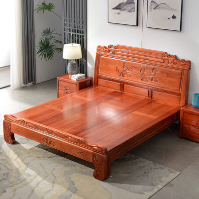 中式古典雕花全实木床头1.8米双人床花梨木床架红木床厂家直销