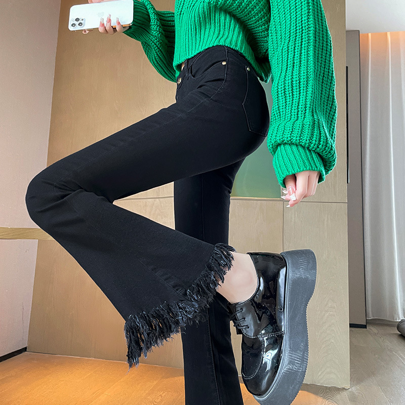 Black Micro-flared Pants Women's High Waist Slim-fit Spring 2024 New Small Student Slim-fit Jeans