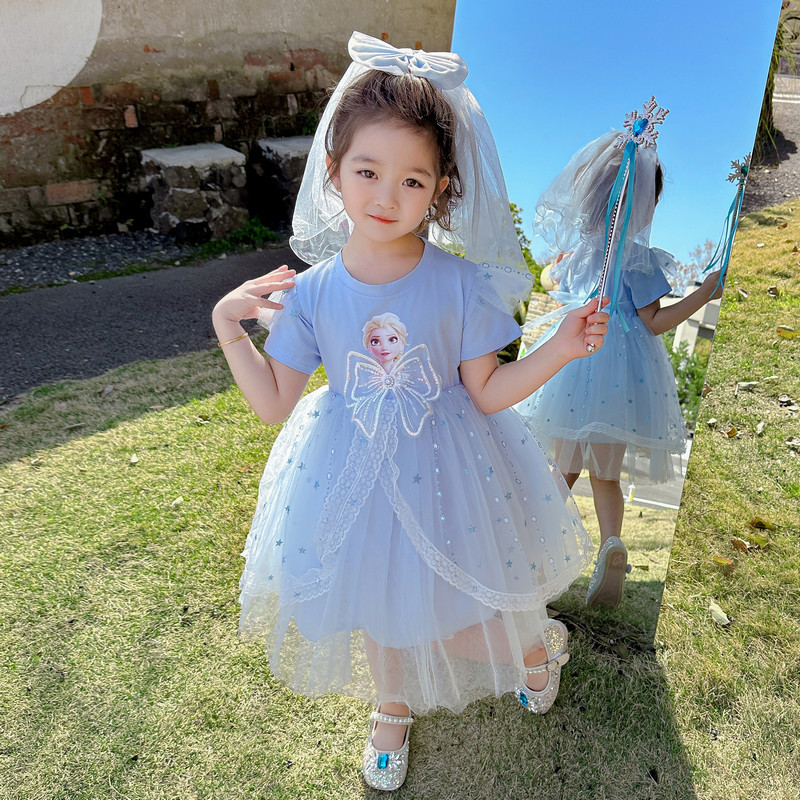 女童爱莎公主裙艾沙夏装短袖2024新款洛丽塔女孩儿童生日连衣裙子