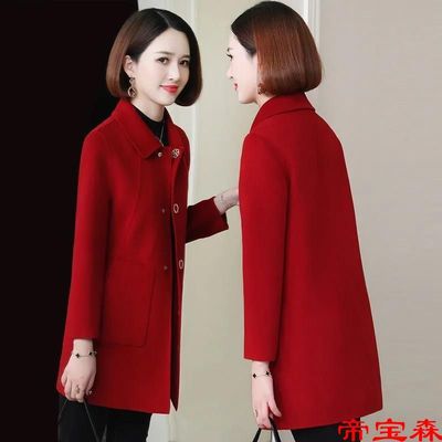 [Counter quality]new pattern Two-sided woolen coat have cash less than that is registered in the accounts Self cultivation Fur coat 2022 Middle and old age Mom outfit