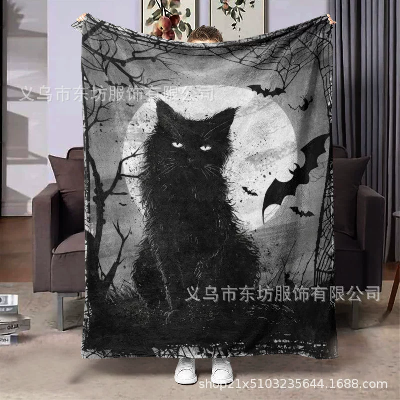 Хэллоуин черный кот темный теплый мягкий фланелевый одеяло подходит для всех сезонов