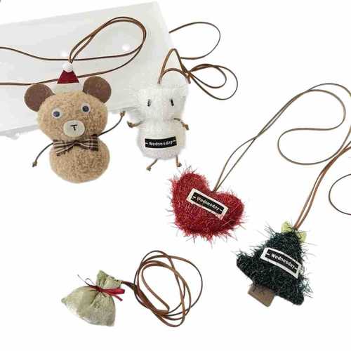 2024 New Christmas Red Hat Cute Bear Necklace Long Accessories Holiday Dress Sweater Atmosphere