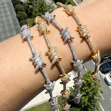 欧美外贸潮牌荆棘链铜镶锆石手链嘻哈时尚潮流个性男士手链批发潮