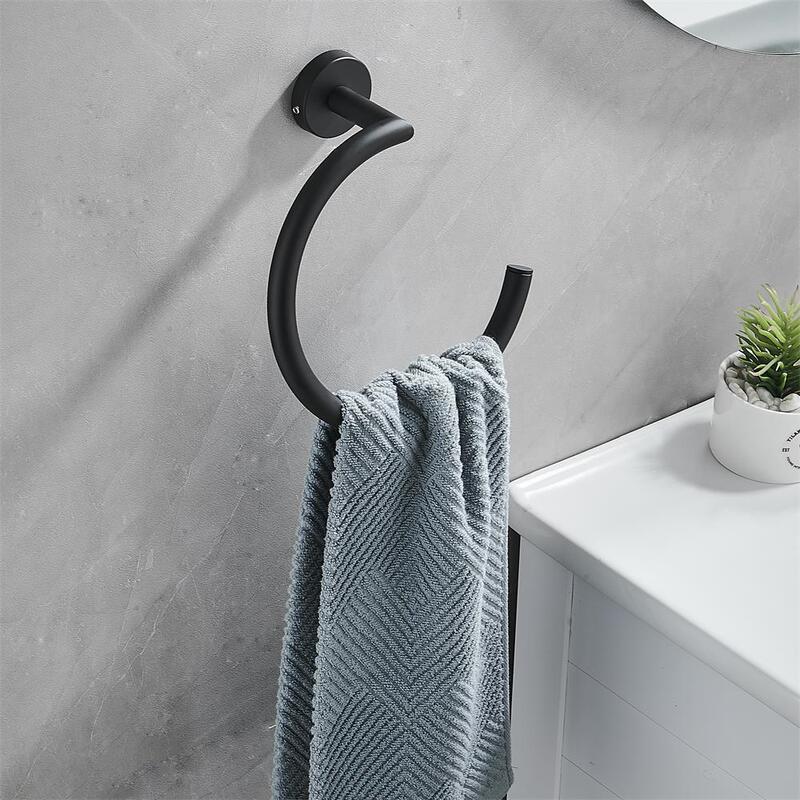 Cross-Border Black Towel Ring Wall-Mounted Bathroom Towel Artifact Bathroom Hand Towel Holder Towel Bar Cross-Border Black Towel Ring Wall-Mounted Bathroom Towel Artifact Bathroom Hand Towel Holder Towel Bar