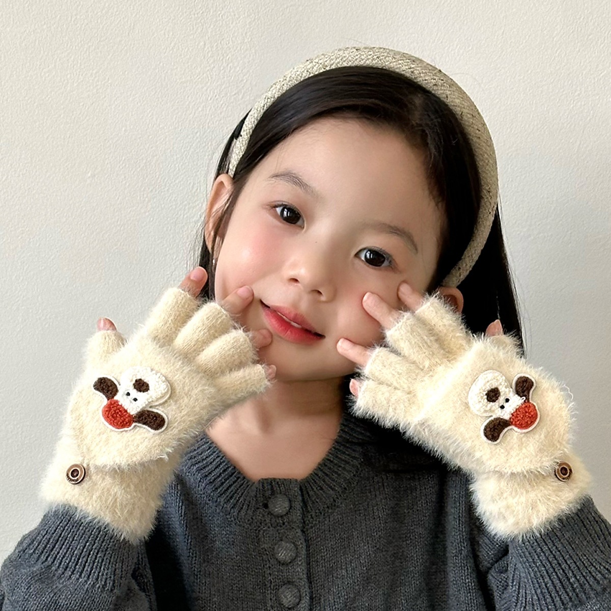 Guantes infantiles de invierno para niñas guantes de dedo para niñas guantes de medio dedo para estudiantes de escritura de escritura guantes de flip