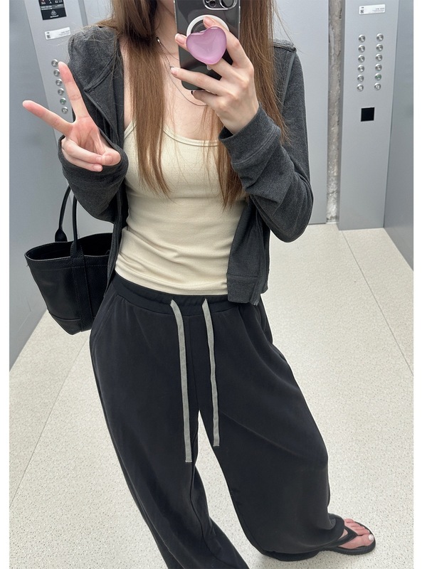 早秋外套超软糯连帽外套初秋女装独特外套休闲上衣修身纯欲深灰色|undefined