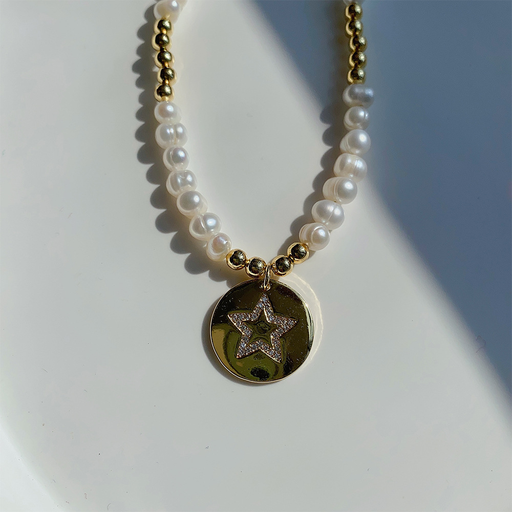 Lady Sun Pearl Metal Plating Zircon Necklace 1 Piece