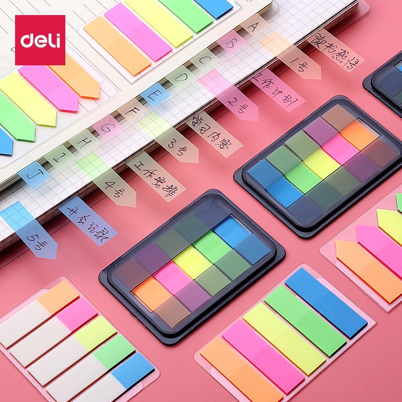 Deli Fluorescent Stickers Indicator Labels Fluorescent Note Classification Stickers Sticky Notes Extraction Index Stickers Transparent and Can Be Written