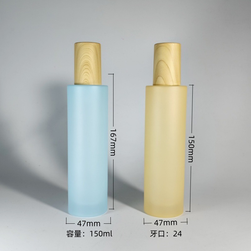 木目調カバー 24歯 150ml フラットショルダー スプレーローションボトル 厚底エッセンス 透明ボトル 真空ボトル|undefined