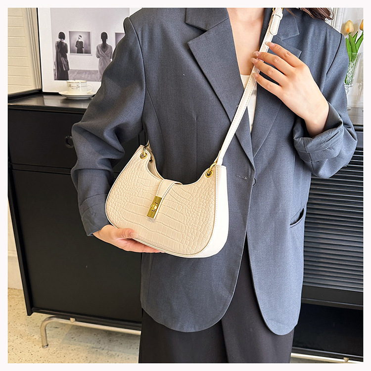 Women's Baguette Bag Crocodile Pattern Commuter Shoulder Bag_voghion.com