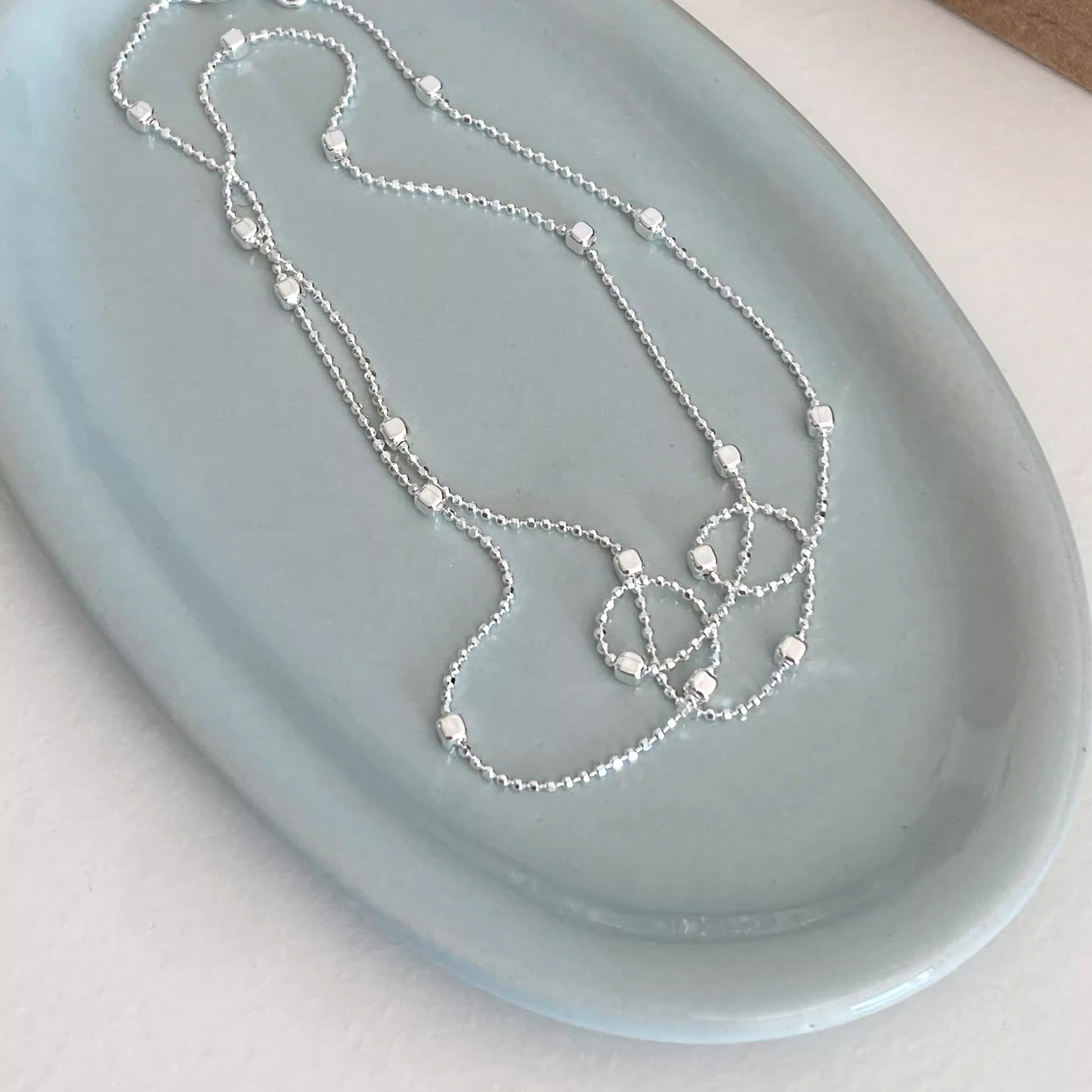 925 Sterling Silver Polishing Geometric Necklace display picture 5