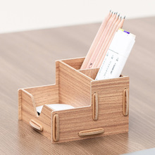 笔筒创意桌面时尚书桌可爱办公室笔筒收纳盒多功能木质简约分格北