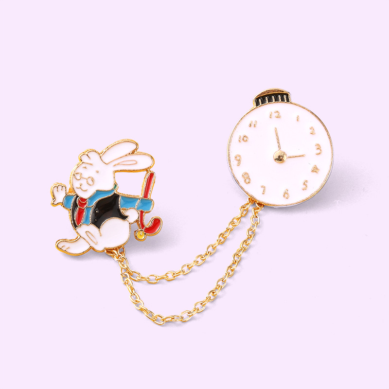 Cartoon Style Cute Rabbit Clock Alloy Stoving Varnish Unisex Brooches display picture 4