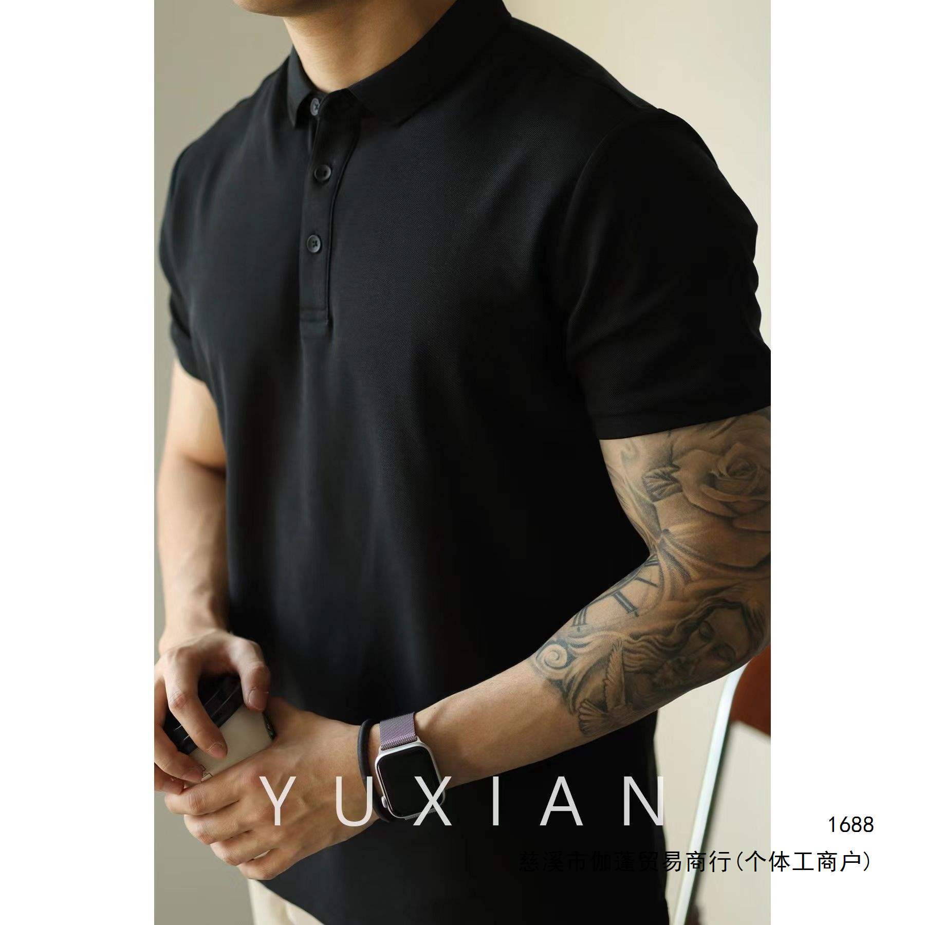 Solid color, straight shoulder, turn-down collar, polo shirt, casual, mature, business-appropriate, oversized, short-sleeved, commuter wear, men's and women's spring/summer trendy.
