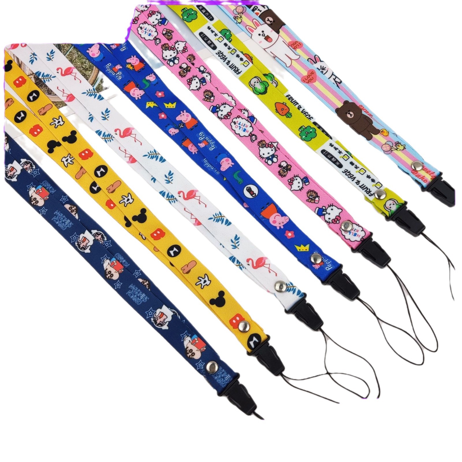 Can logo cartoon mobile phone lanyard thermal transfer cartoon wide version 1.5cm aircraft buckle neck long rope manufacturers wholesale