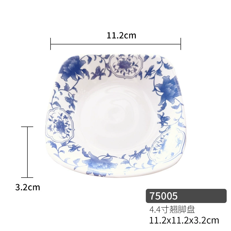 Blue and white plastic rectangular tableware for commercial use, wholesale