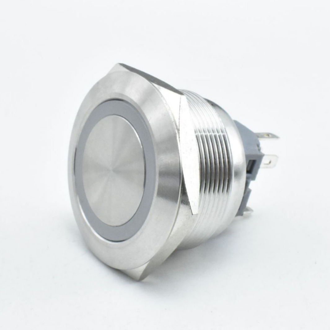 复位30MM金属按钮开关 自复插脚 LED/环形电源灯 银色圆平头/高头