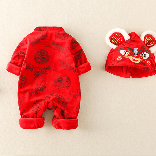 New Year baby clothes, newborn clothes, tiger head baby one-year-old dress, Tang suit, festive autumn and winter jumpsuit
