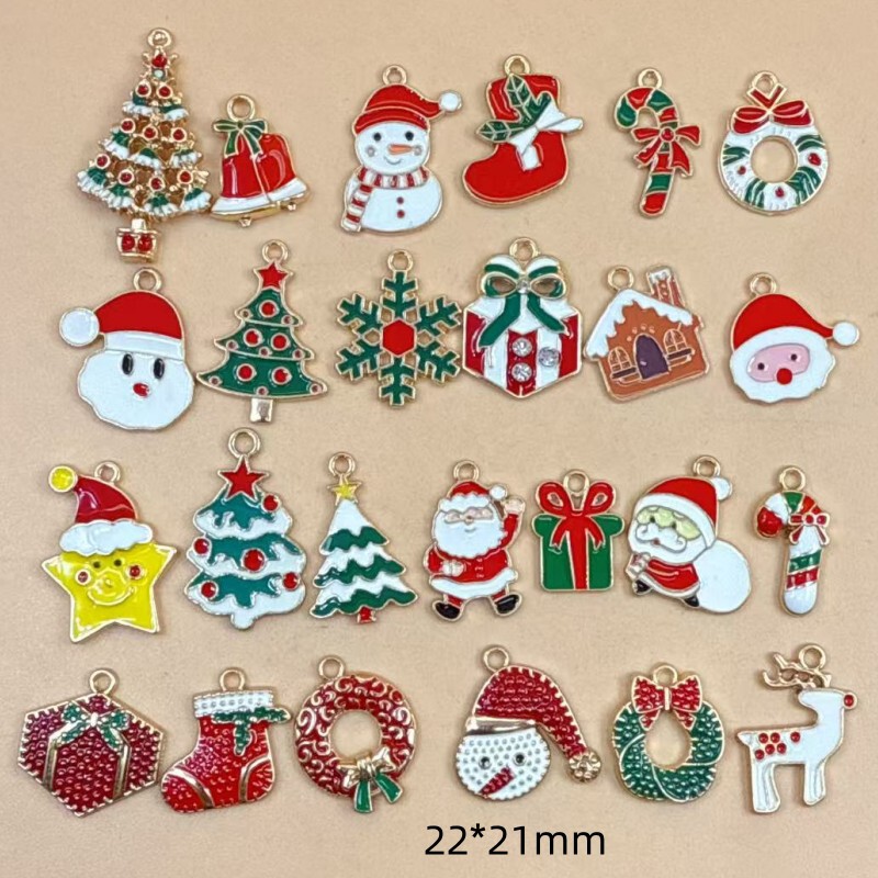 Christmas Oil Dripping Ornaments Santa Claus Gloves Socks Gingerbread Man Pendant DIY Earrings Pendant Alloy Accessories