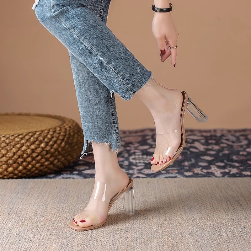 Sandalias de Tacón Ancho Transparente para Mujer en PU, Antideslizante, para Uso Diario image 7