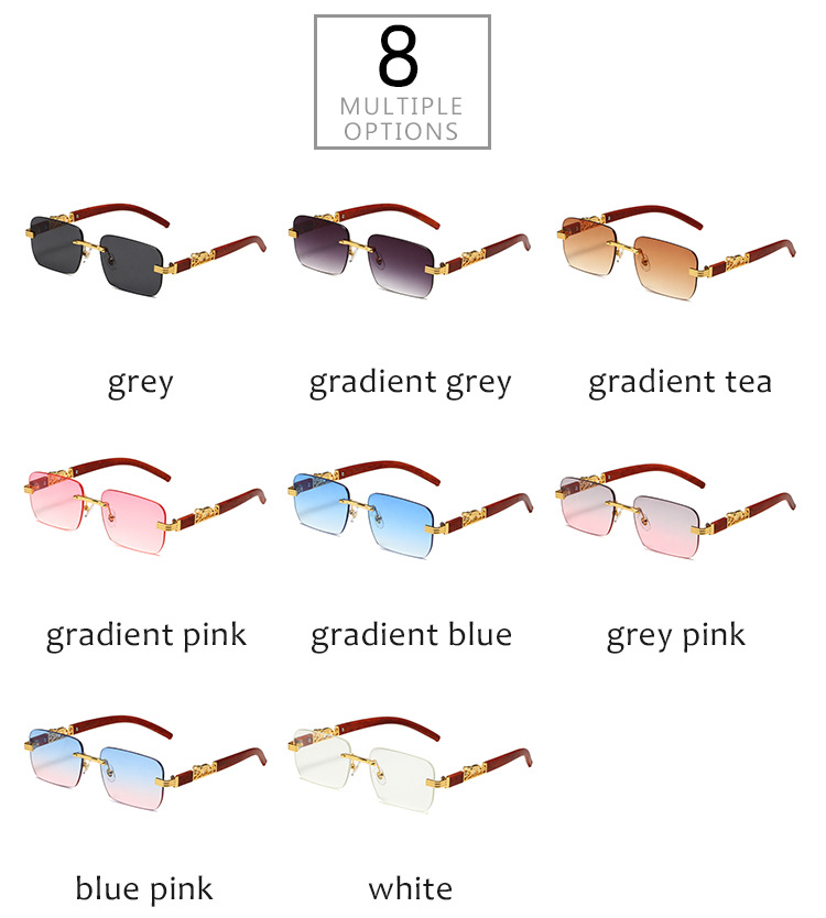 New trendy design rimless men's sunglasses trendy sunglasses wood grain leopard head sunglasses_voghion.com