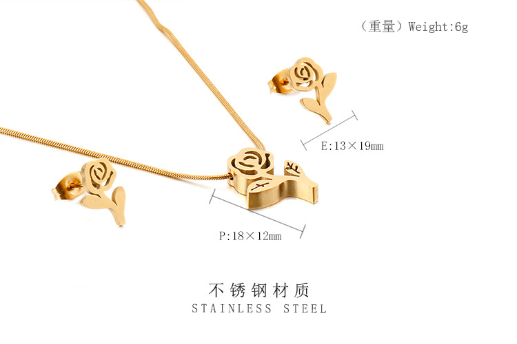 Wholesale Fashion Creative Rose Flower Snake Chain Stainless Steel Women Earrings Necklace Set