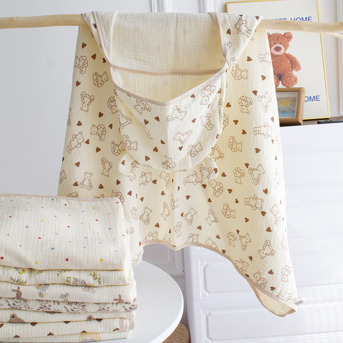 Four-Layer Gauze Cape Bath Towel Baby Blanket Newborn Baby Delivery Room Supplies Anti-Jump Swaddling Wrap Bath Towel