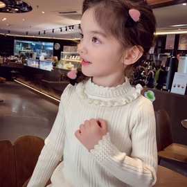 女童秋冬爆款花边领针织打底毛衣中小童洋气可爱百搭针织打底上衣