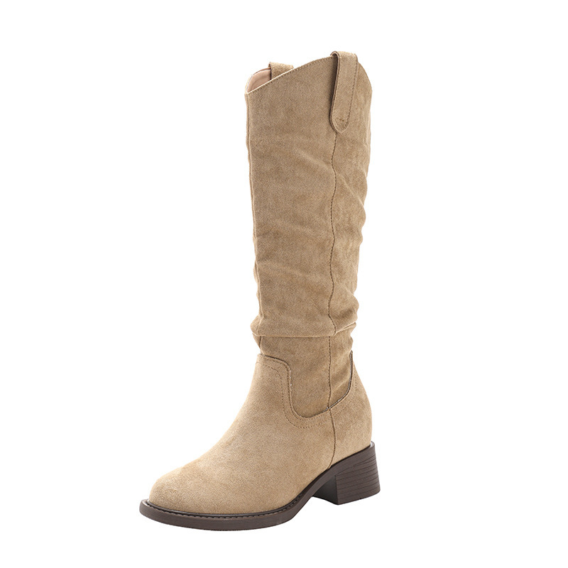 Aumentar la altura de las botas de talón grueso 2026 nuevo estilo de primavera cabeza redonda zapatos delgados zapatos de mujer botas de caballero de alto ajuste mujeres image 6