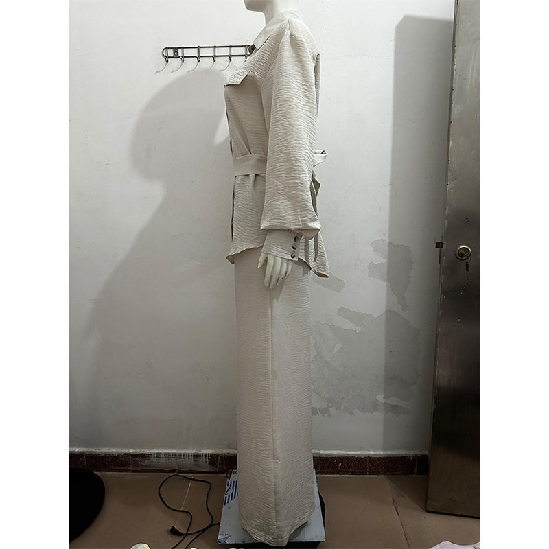 GraceChic GraceChic Set casual alla moda latino-americana, elegante, tinta unita, con maniche a lanterna, camicia monopetto a vita alta_voghion.com