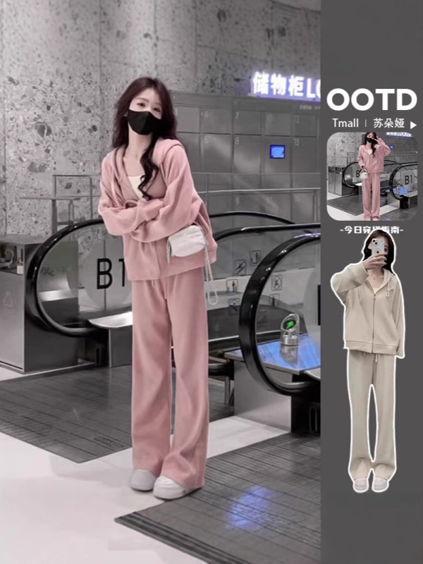 2024春と秋の大きいサイズの帽子付きのカジュアルスポーツスーツの女性の新型ファッションの大きいサイズのズボンの2つのセット|undefined
