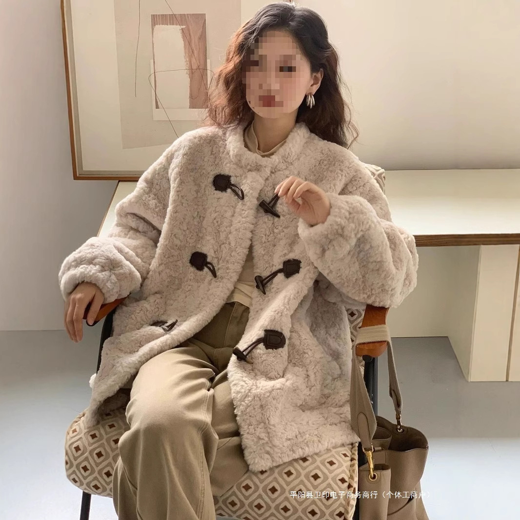 겨울 새 코너 버클 느슨한 작은 두꺼운 양고기 봉제 탑 양고기 친환경 모피 코트