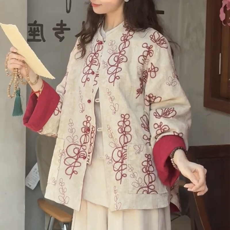新中式红色印花衬衫外套女2025秋季新款独特超好看唐装盘扣上衣潮|undefined