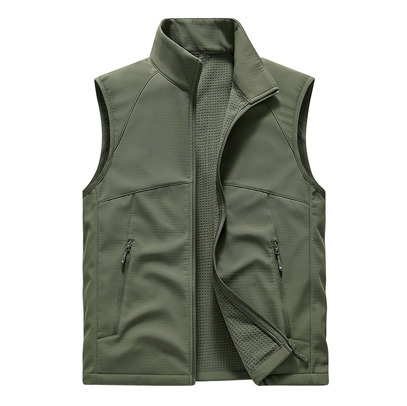 Stand Collar Soft Shell Vest Solid Color Two-Way Windproof Waterproof Mountain Style Thin Fleece Men's Vest Patchwork Jacket Stand Collar Soft Shell Vest Solid Color Two-Way Windproof Waterproof Mountain Style Thin Fleece Men's Vest Patchwork Jacket