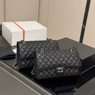 One-shoulder bag, classic diamond-quilted genuine sheepskin leather, 25 cm, high-end