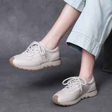 吉树2025新款头层牛皮系带休闲女鞋防踢鞋头真皮平底鞋轻便单鞋