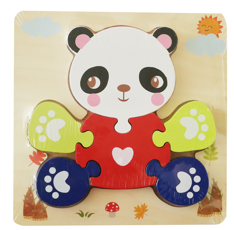 Simulación de madera de dibujos animados vehículo animal rompecabezas educación temprana bloques de construcción niños bebé cognición rompecabezas tridimensional al por mayor