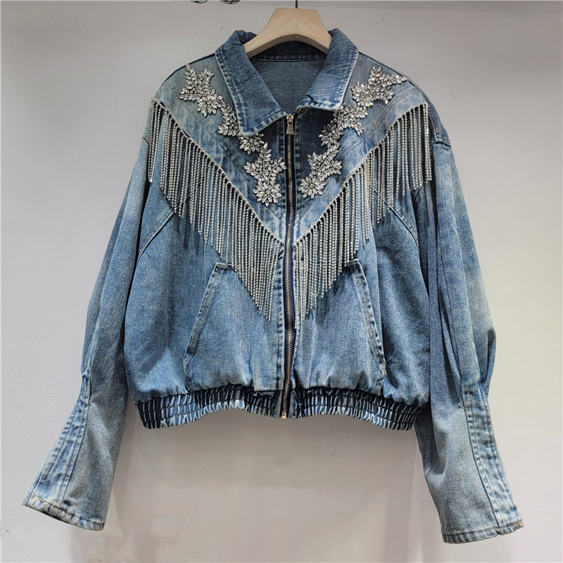 Tassel Denim Jacket for Women, Short Style, Early Spring 2026 New Model, Loose Fit, Slimming, Ins European Style, Rhinestone-Embellished Jacket Top Tassel Denim Jacket for Women, Short Style, Early Spring 2026 New Model, Loose Fit, Slimming, Ins European Style, Rhinestone-Embellished Jacket Top