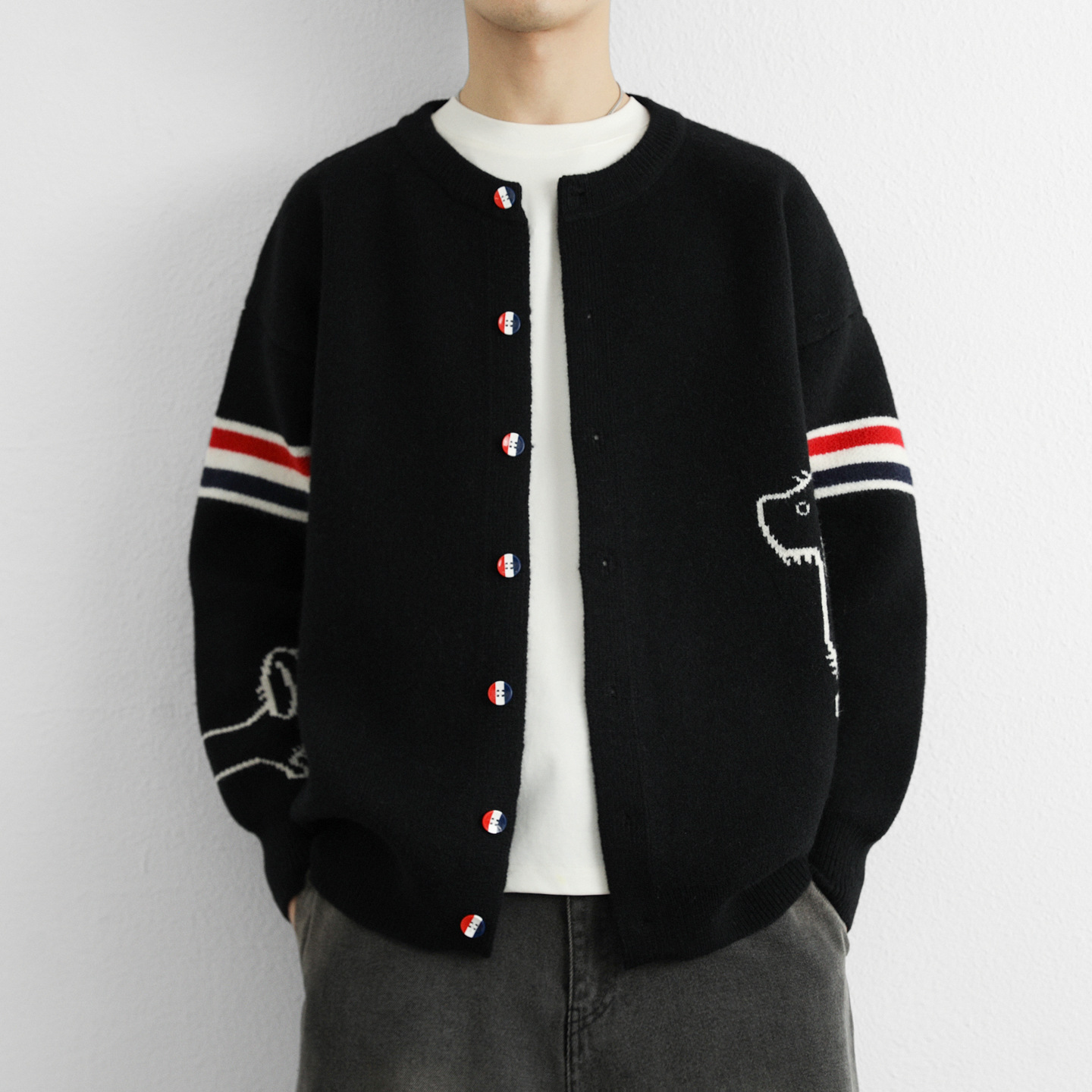 European Trendy Jacquard Knit Cardigan Men's Casual Trendy Knit Sweater Button Warm Versatile Korean Style Men's Sweater