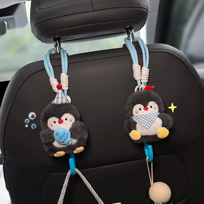 Car tissue box/set Hanging Tissue Box for Front - fish-hugging-blue-scarf-q-penguin-blue-and-white-lanyard-2-blue-hooks